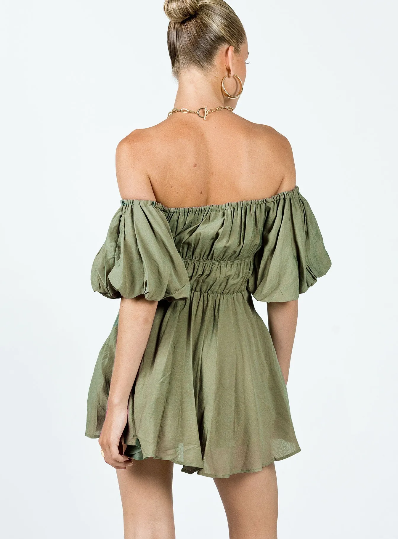 Charming Vibe Ruched Bodice Structure Halton Mini Dress Khaki
