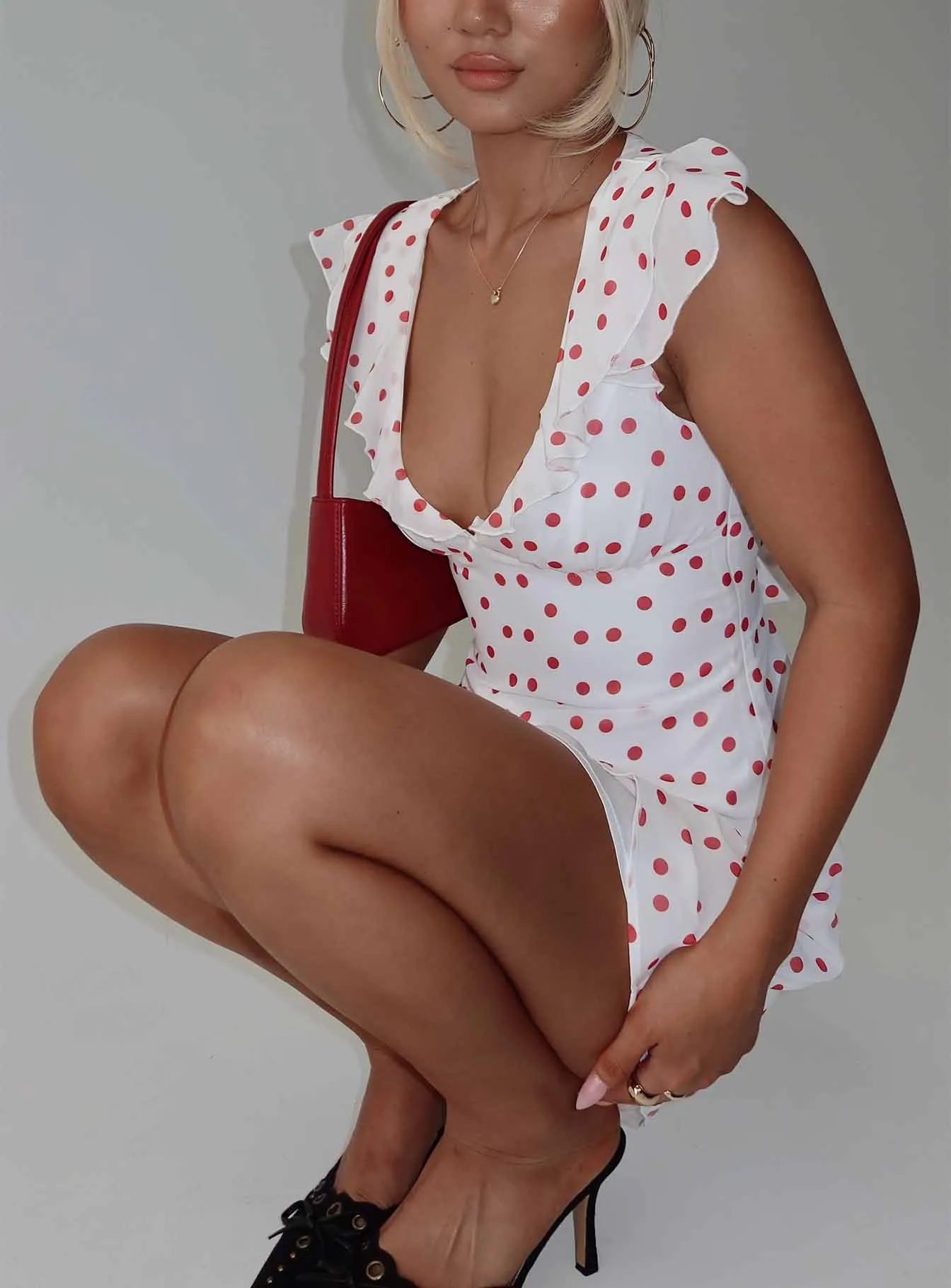 I Guess So Mini Dress White / Burgundy Trend Glow