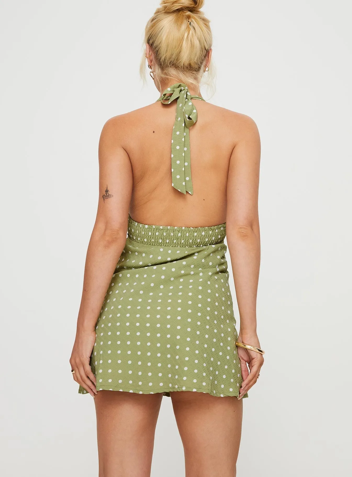 Light and Breezy Hot Warm Kopra Halter Mini Dress Green
