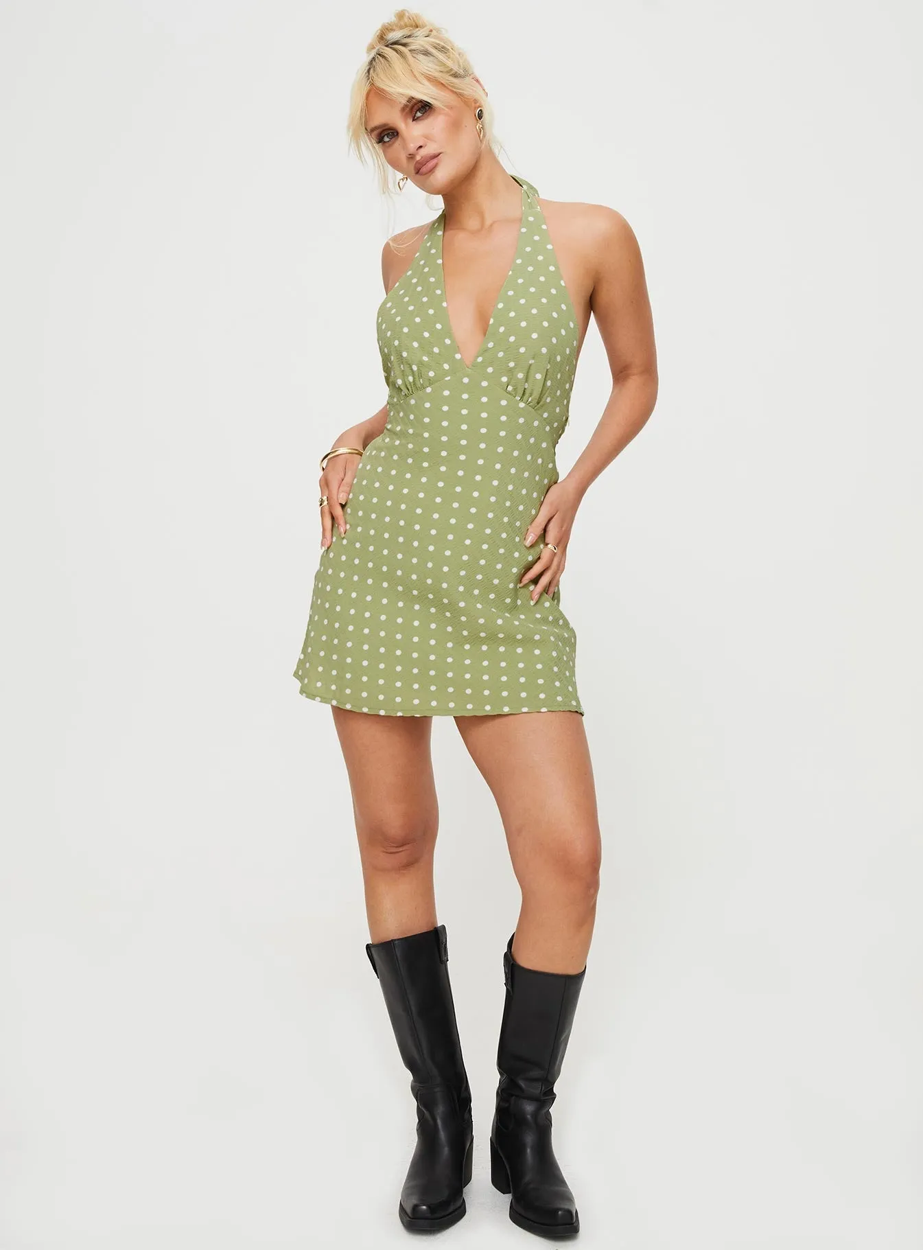 Kopra Halter Mini Dress Green Edge Shine