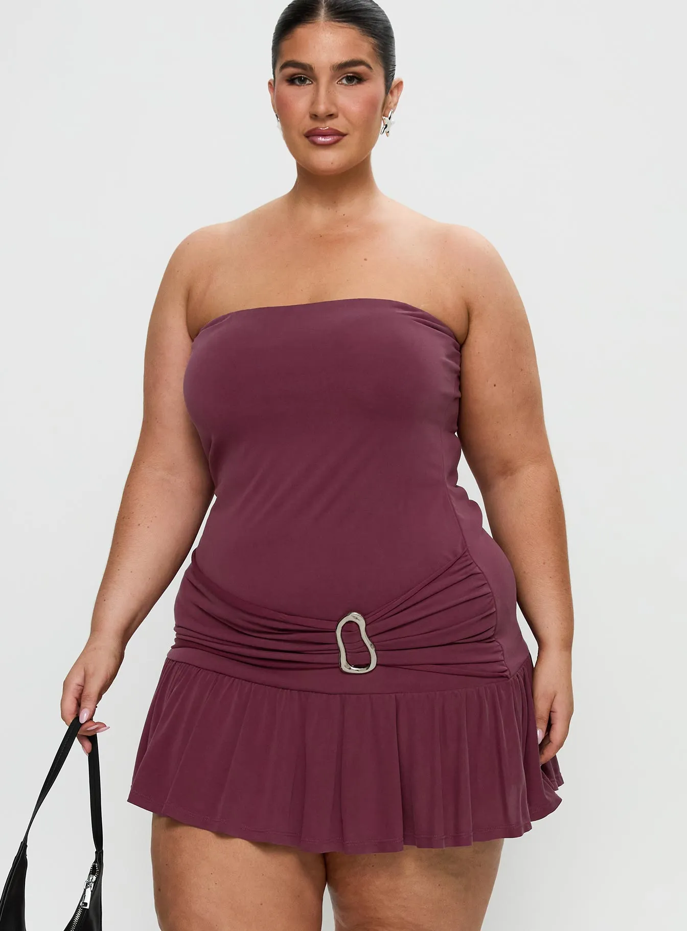Love Lingers Strapless Mini Dress Burgundy Curve Show Skin