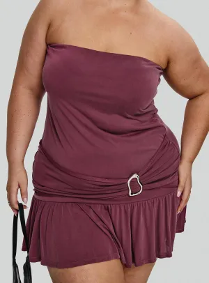Love Lingers Strapless Mini Dress Burgundy Curve Trendy Chic