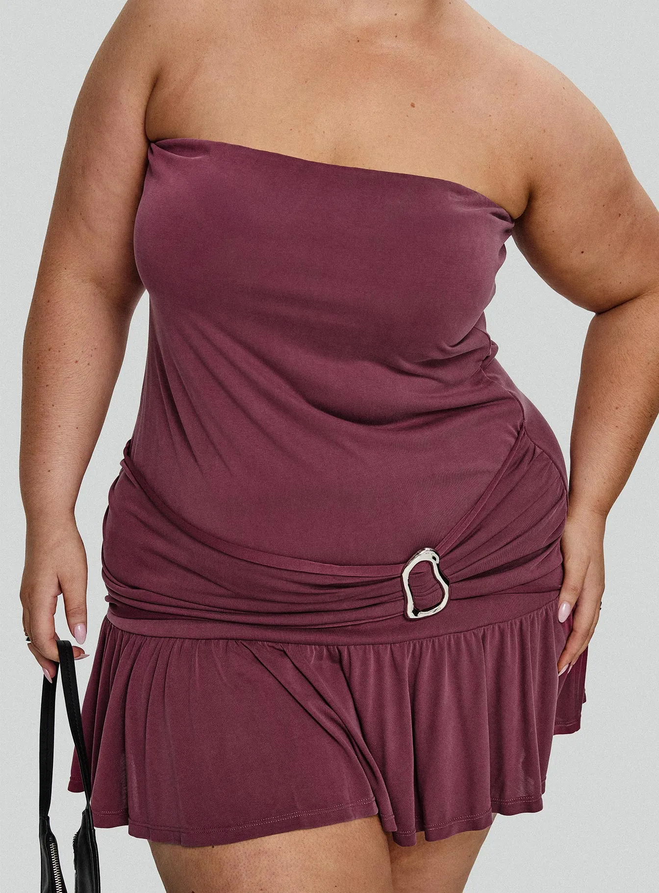 Love Lingers Strapless Mini Dress Burgundy Curve Trendy Chic