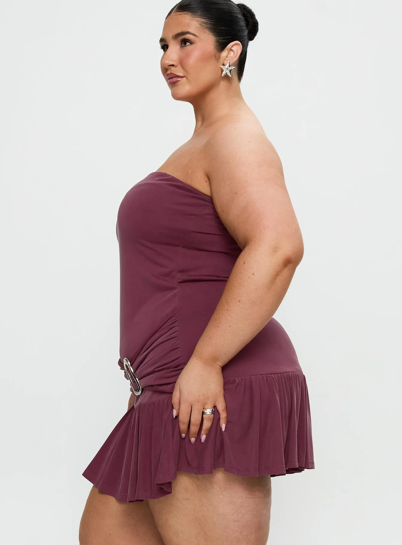 City Babe Love Lingers Strapless Mini Dress Burgundy Curve