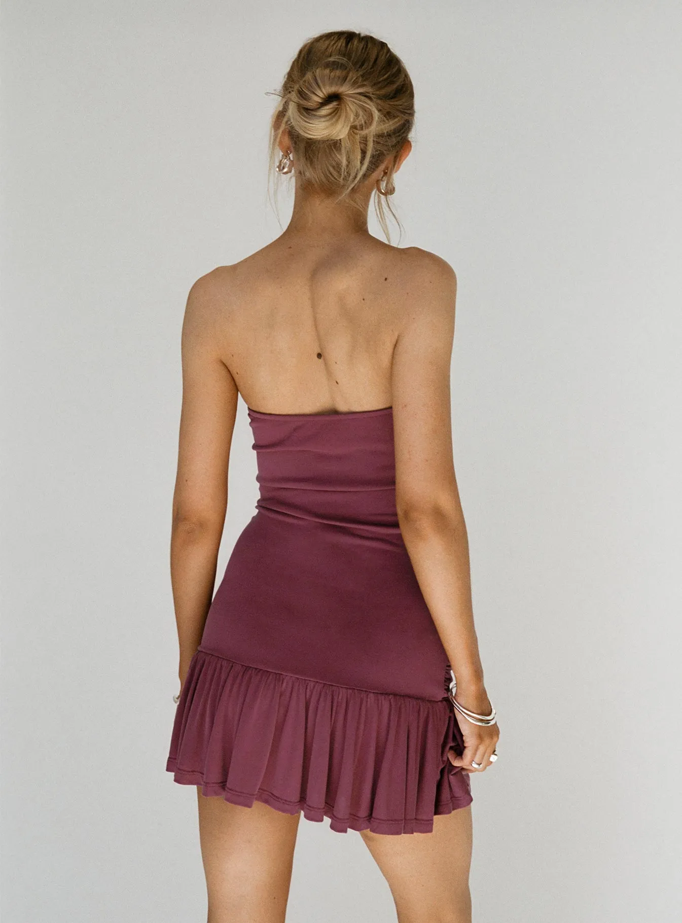 All Season Wear Love Lingers Strapless Mini Dress Burgundy