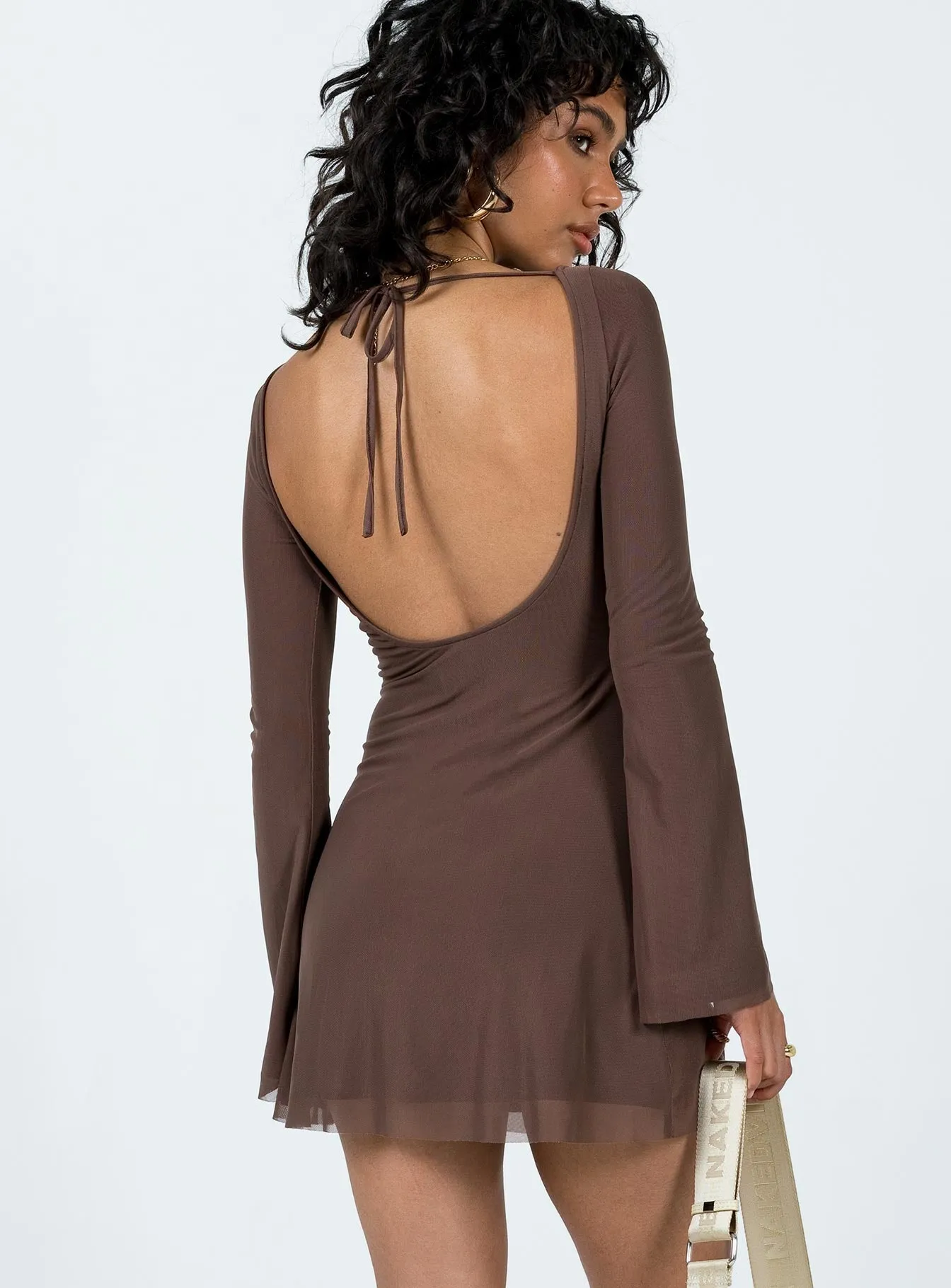 Lukea Long Sleeve Mini Dress Brown Casual Fashion Look