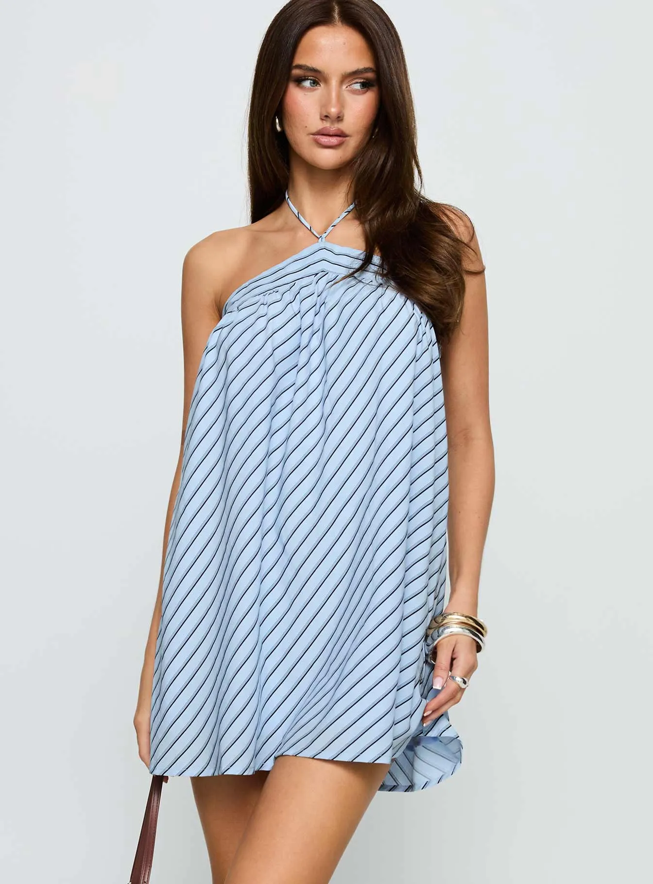 Hot Girl Moonlit Mini Dress Blue Stripe