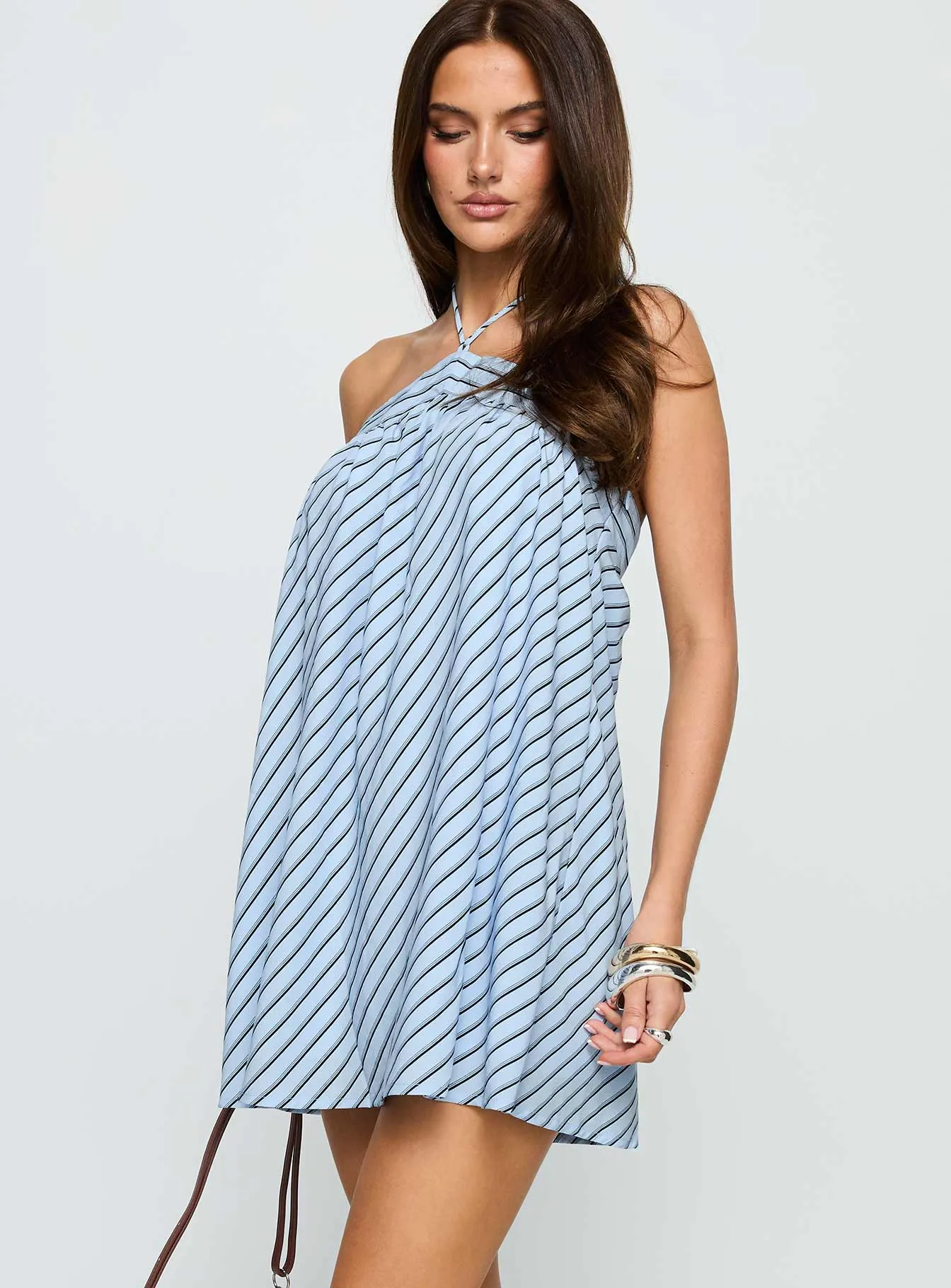 Moonlit Mini Dress Blue Stripe Glow Mood Trend Ride