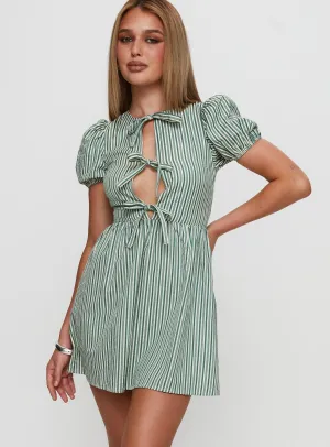 Light Glow Chic Design Nurture Bow Mini Dress Green Stripe
