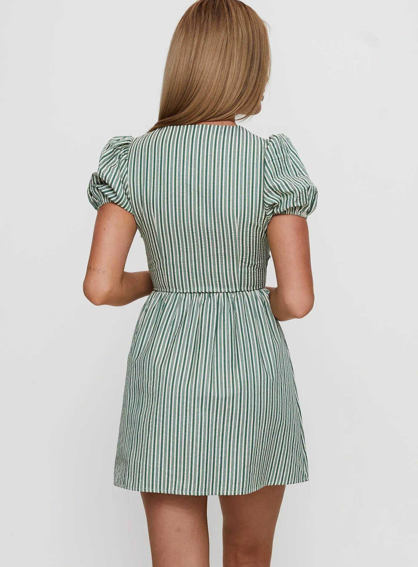 Floral Prints Wear Nurture Bow Mini Dress Green Stripe