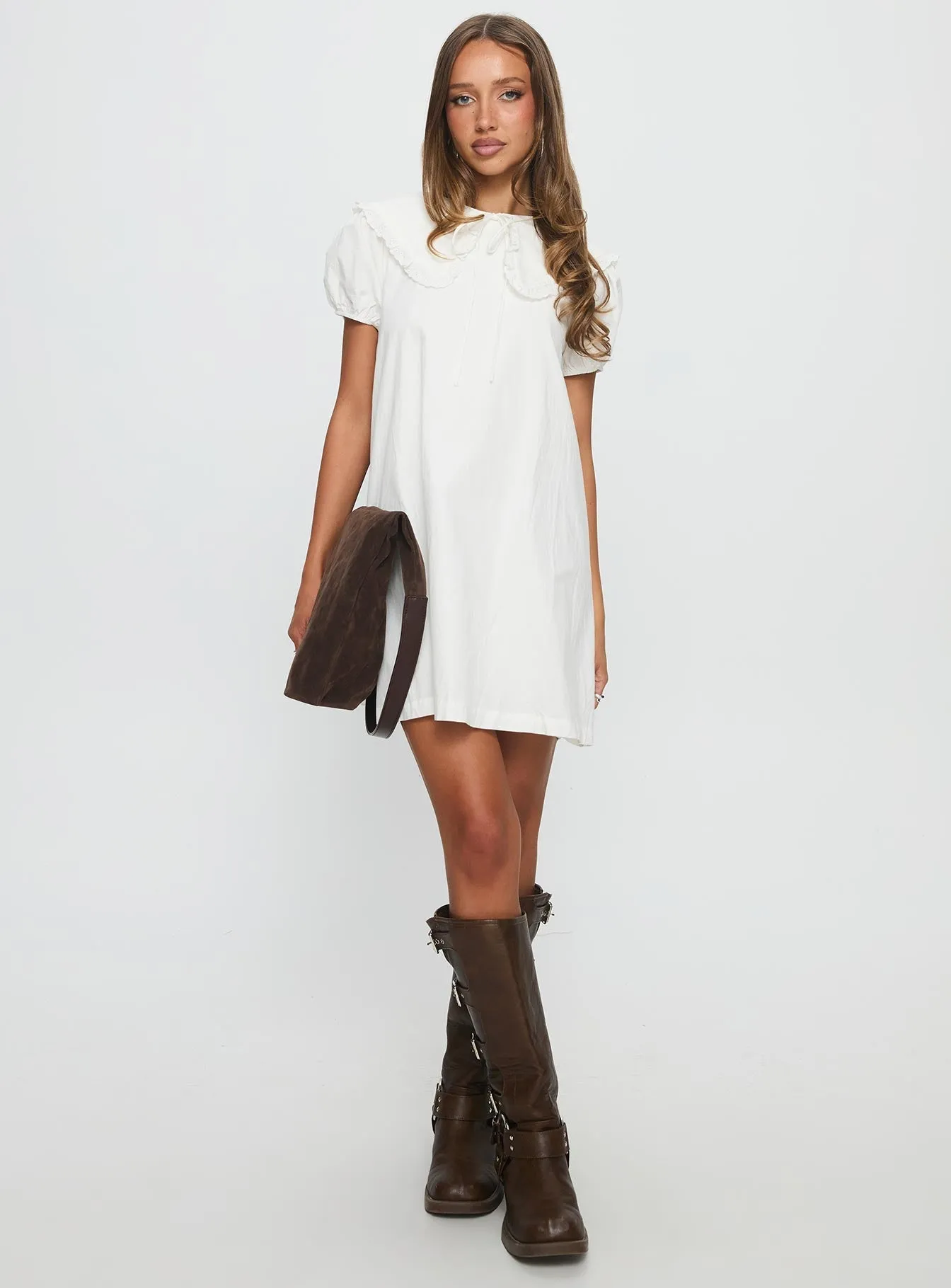 Street Spice Roseprick Puff Sleeve Babydoll Dress White