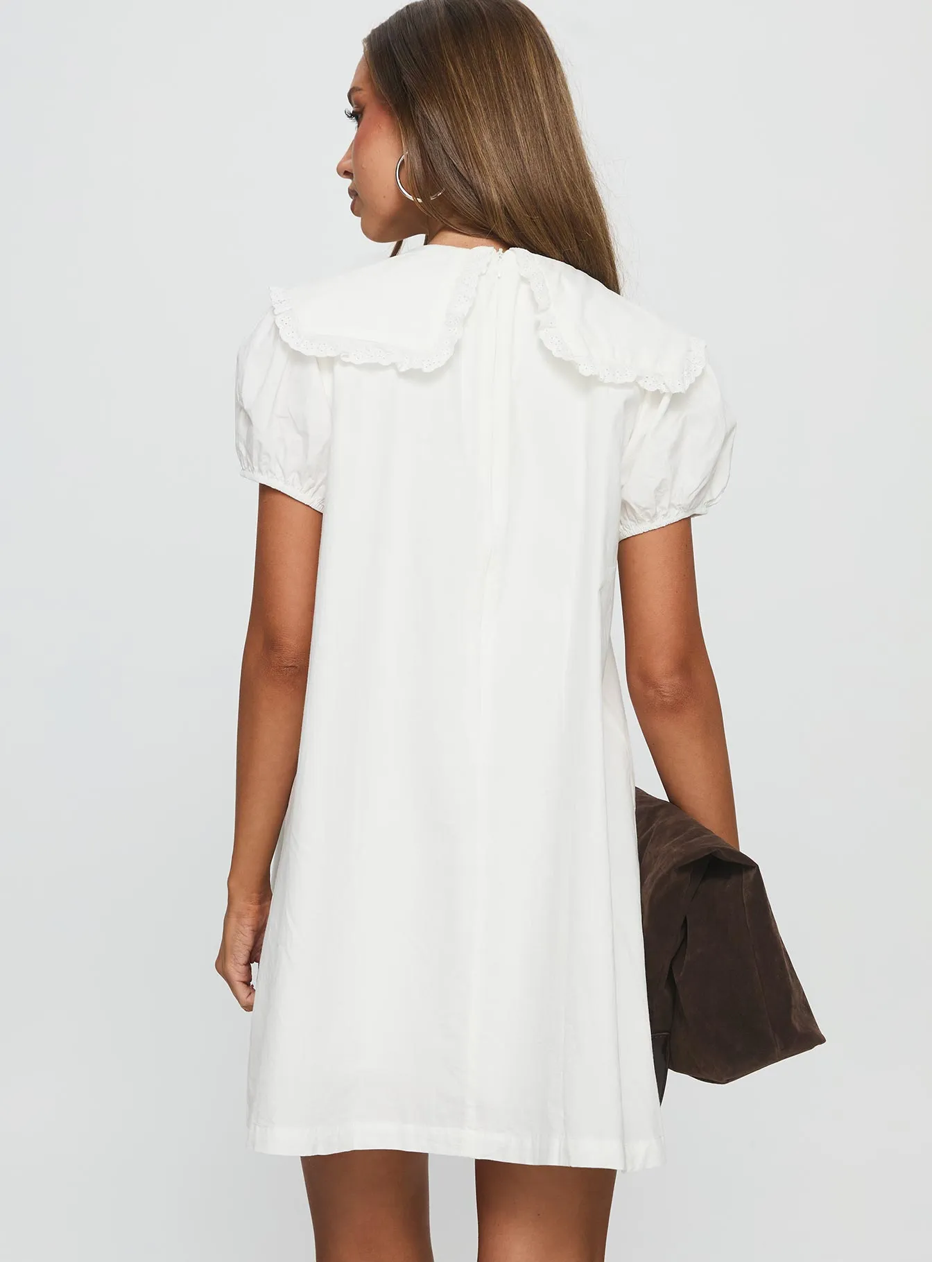 Roseprick Puff Sleeve Babydoll Dress White Boho Chic Look Pleated Texture Effect