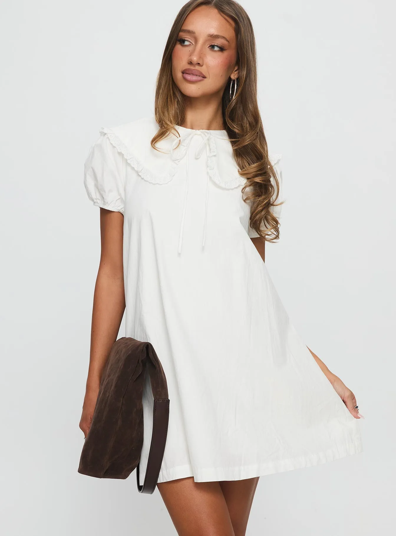 Roseprick Puff Sleeve Babydoll Dress White Relaxed Silhouette