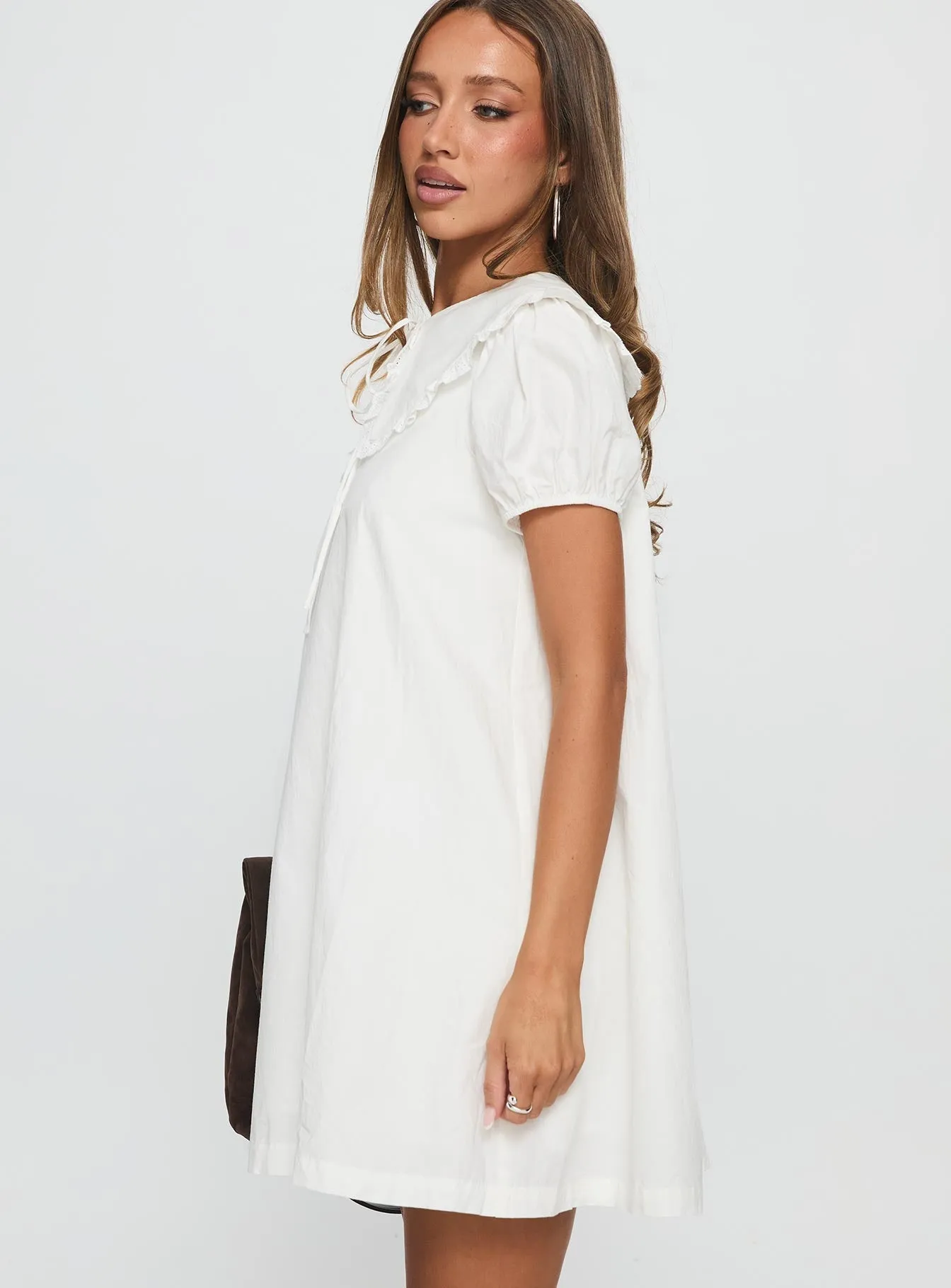 Roseprick Puff Sleeve Babydoll Dress White Modern Fashion Party Soft