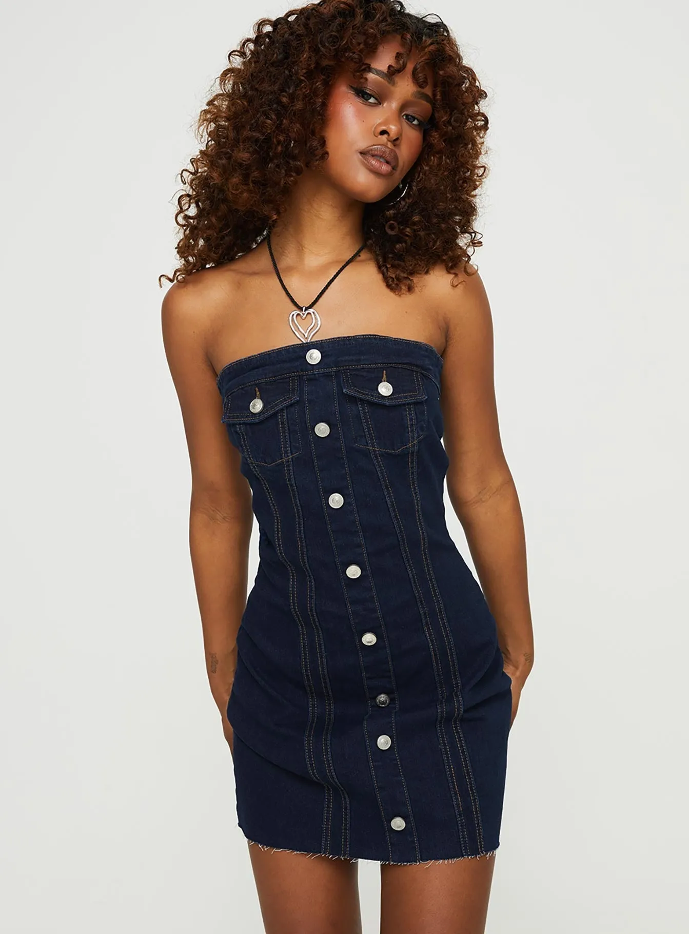 Sanaa Denim Mini Dress Blue Elegant short formal gown