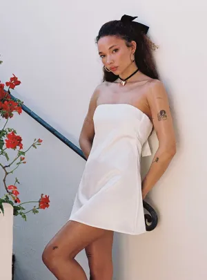 Shaya Strapless Mini Dress White Non Restrictive Cut Double Layered Hem