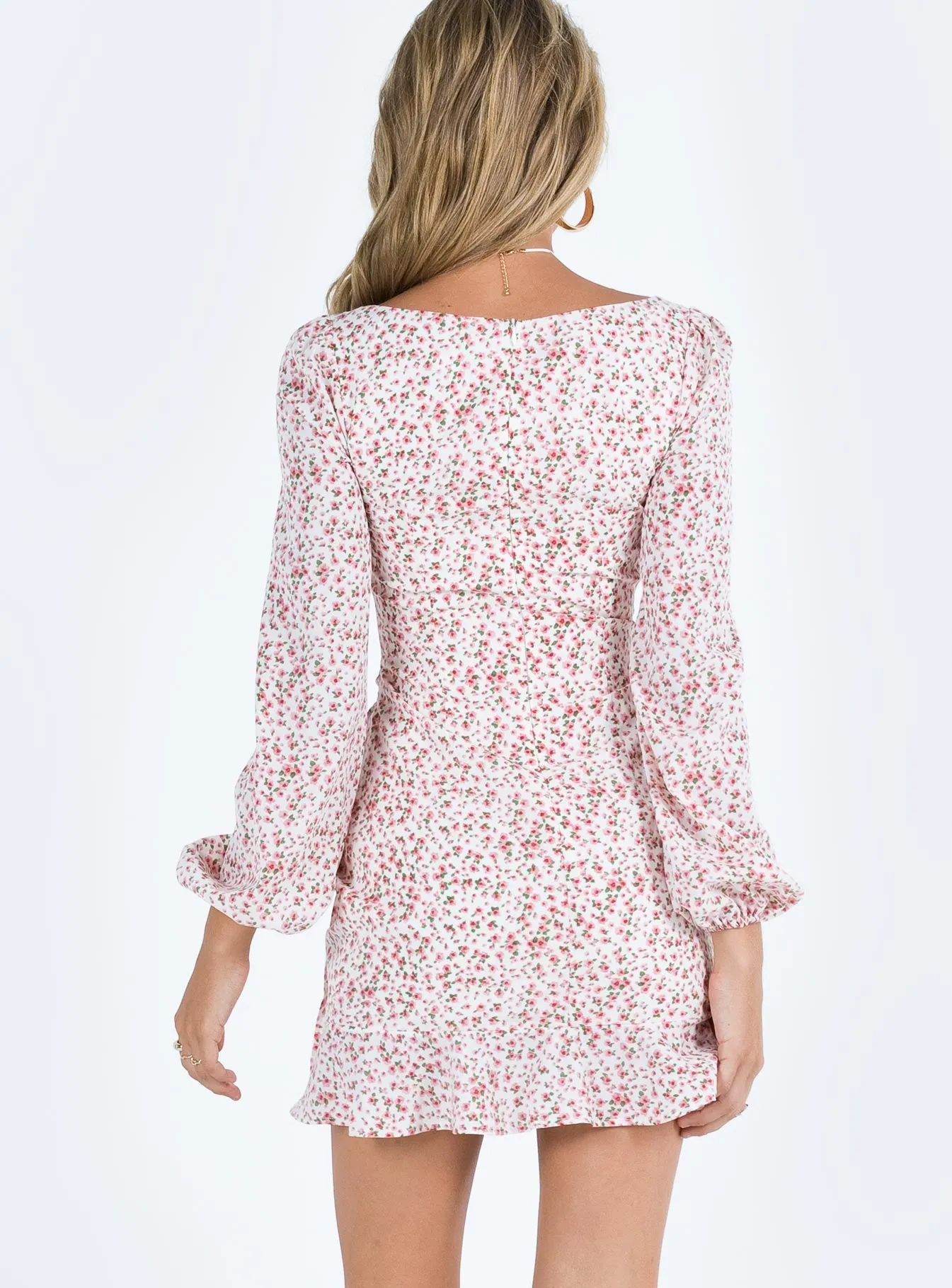 The Villa Mini Dress Floral Gathered Waist Technique