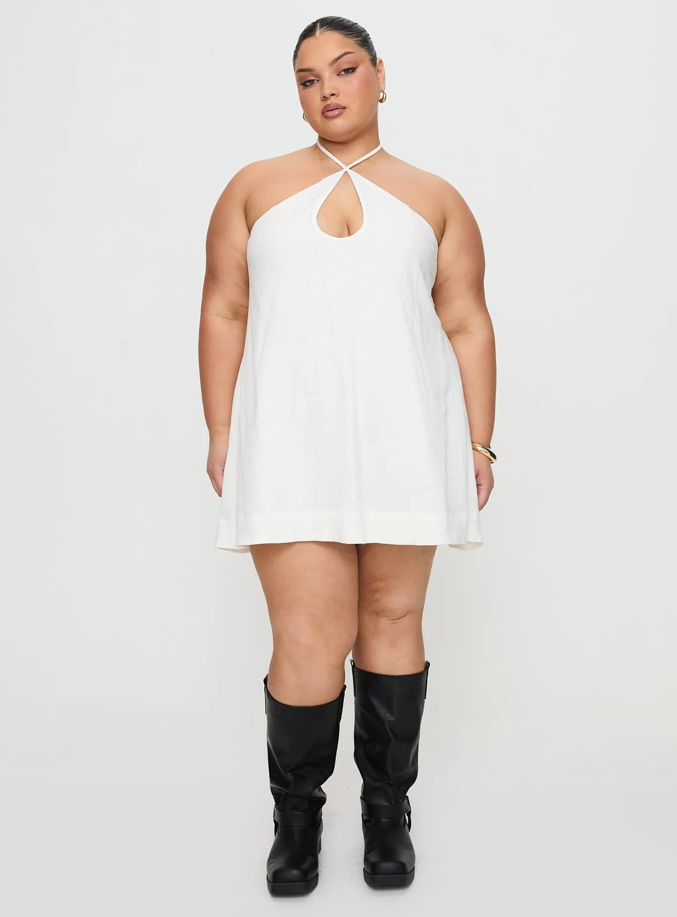 Fade Resistant Thomasina Linen Halter Dress White Curve