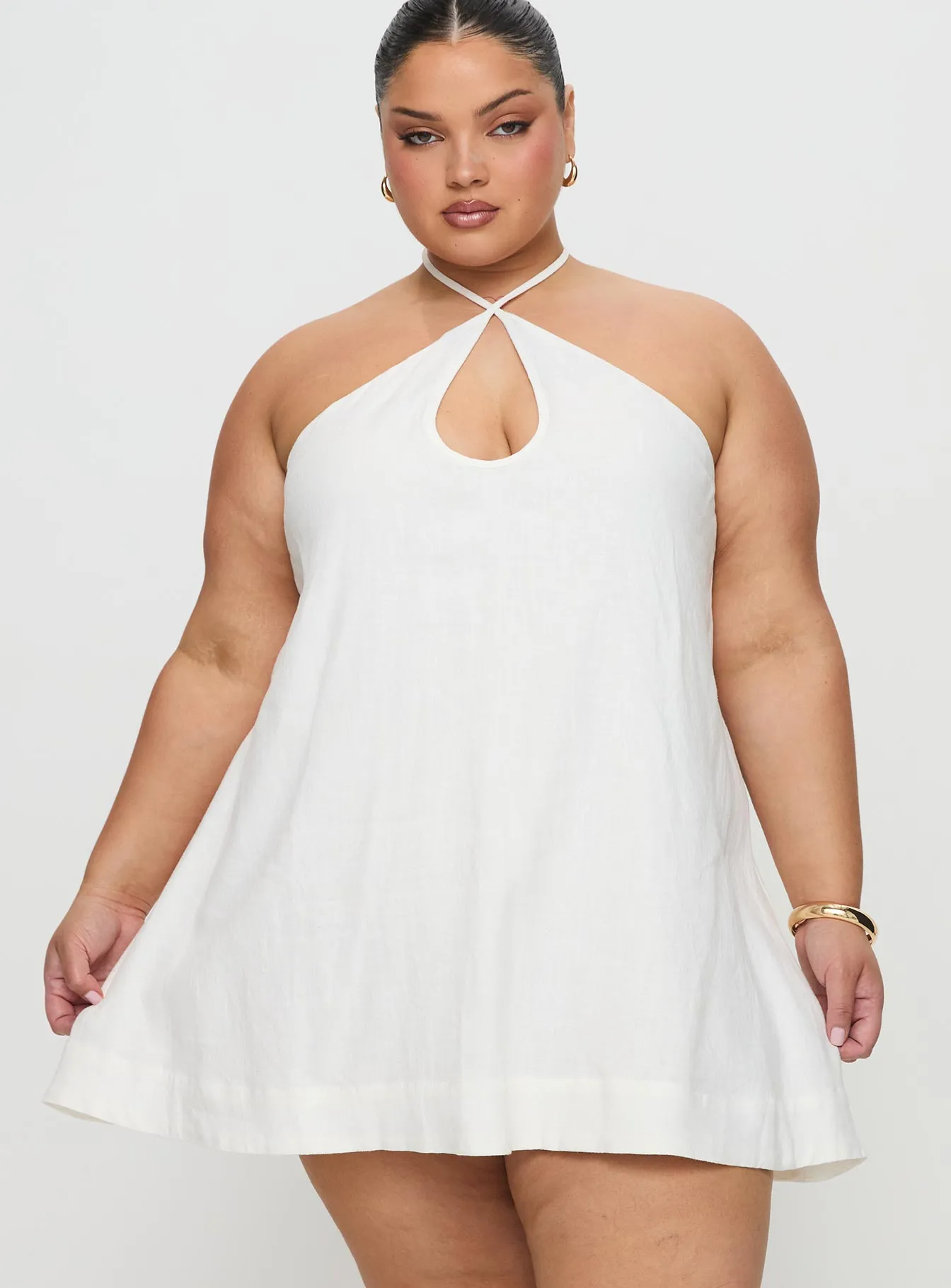 Thomasina Linen Halter Dress White Curve Fresh Edge