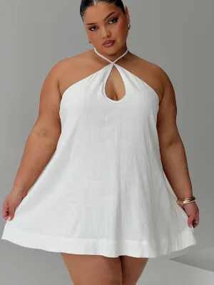 Thomasina Linen Halter Dress White Curve Water Repellent Coating Casual Chic Wear