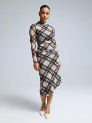 Mock Neck Plaid Midi Dress Candle Glow