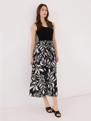 Scoop Neck Midi Dress With Floral Print Skirt Dew Drop