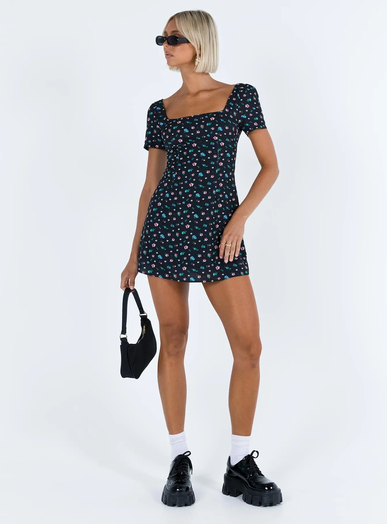 Hastings Mini Dress Black Floral Smooth Elastic