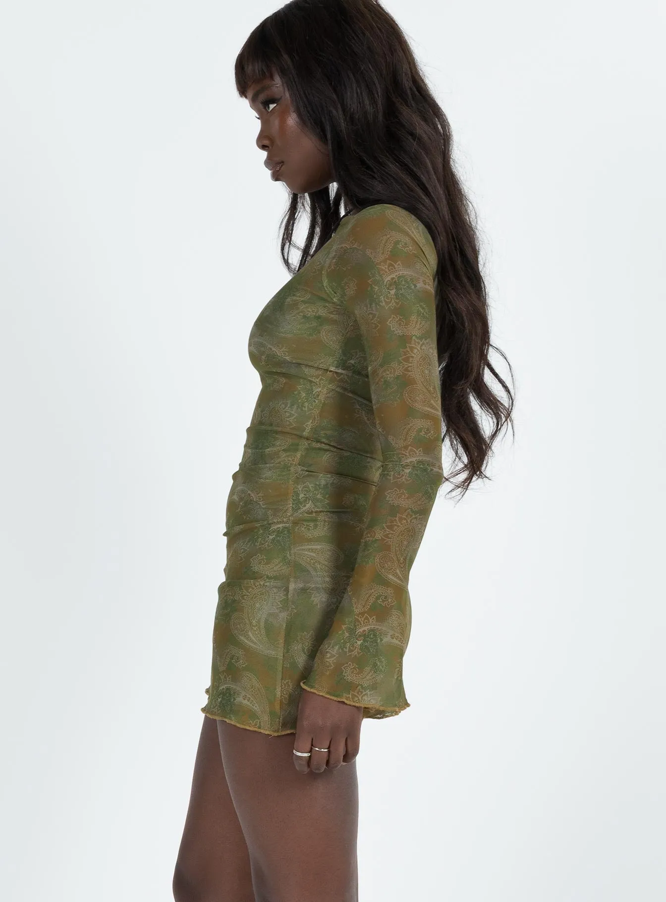 Sevila Mini Dress Paisley Green Runway Glow Flash Mode