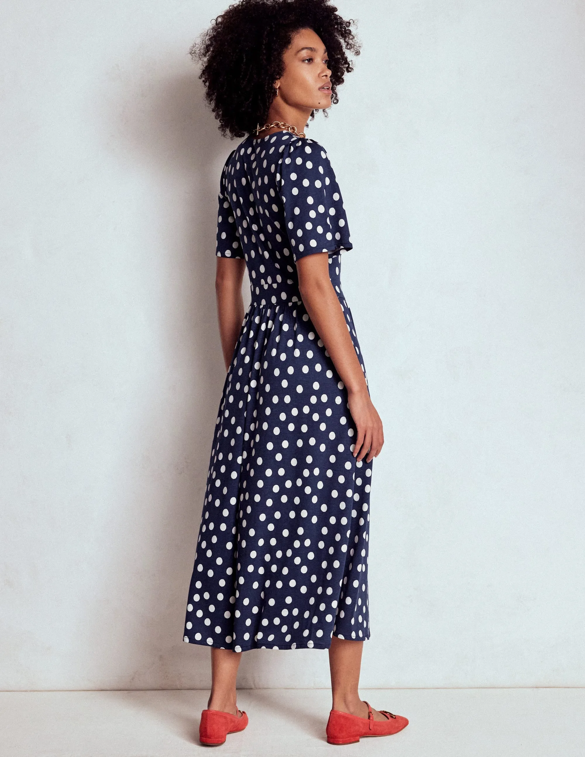 Urban Grace Louisa Jersey Midi Dress-French Navy, Painted Dot