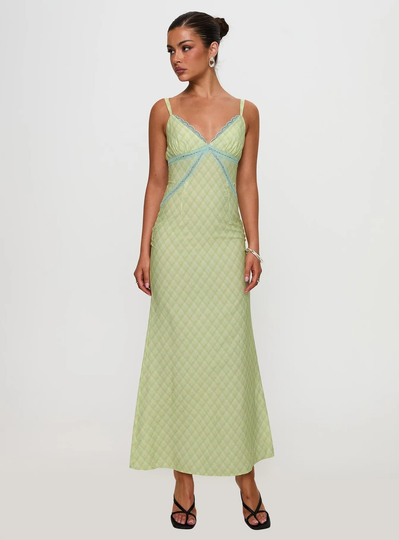 Sunset Glow Leabella Maxi Dress Green Check