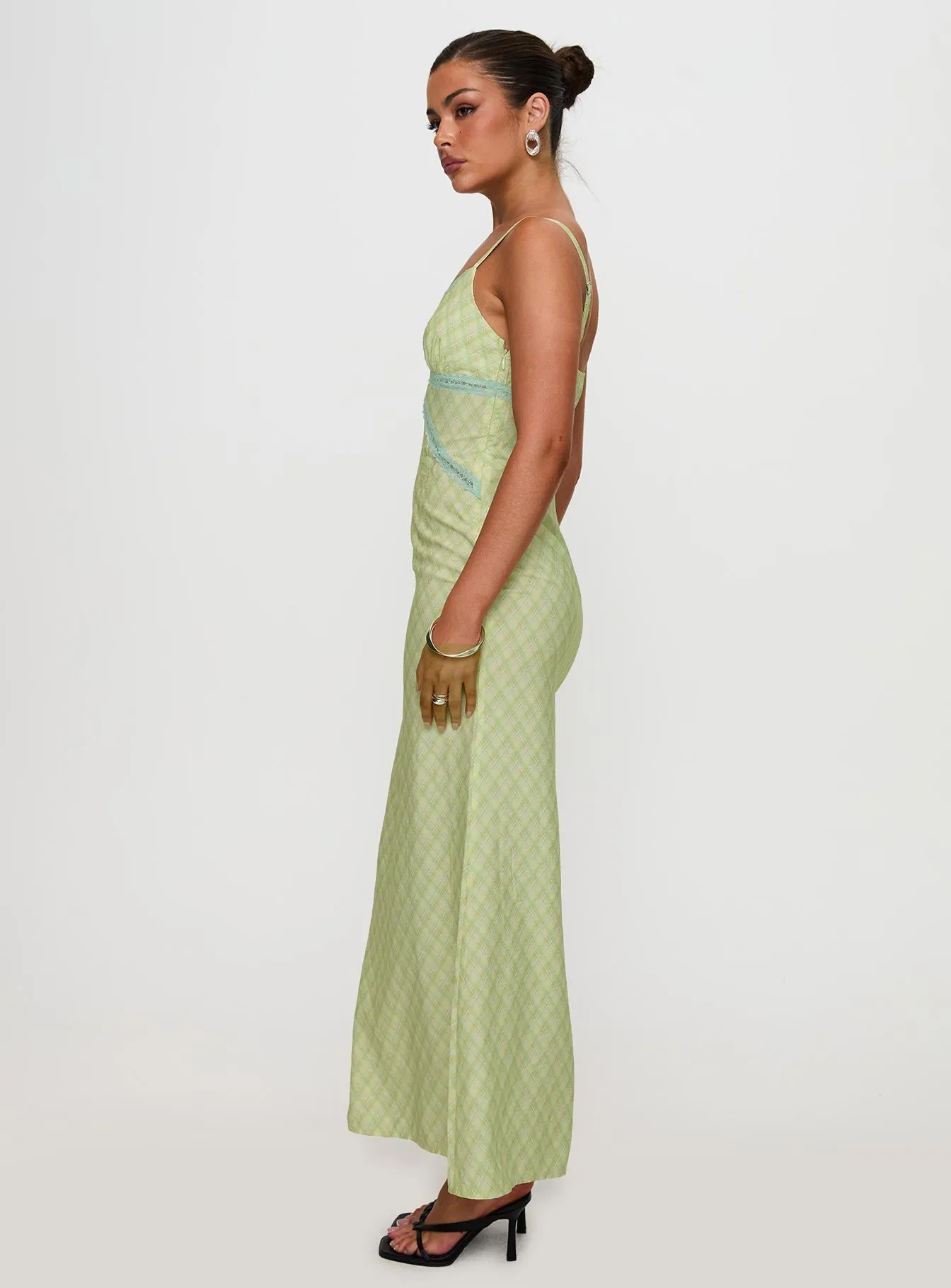 Leabella Maxi Dress Green Check Soft fabric maxi gown
