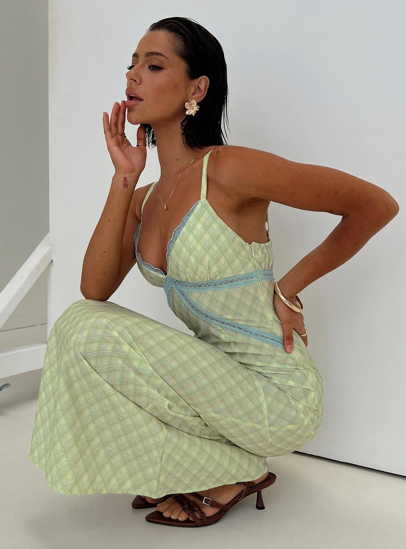 Opal Glow River Walk Leabella Maxi Dress Green Check