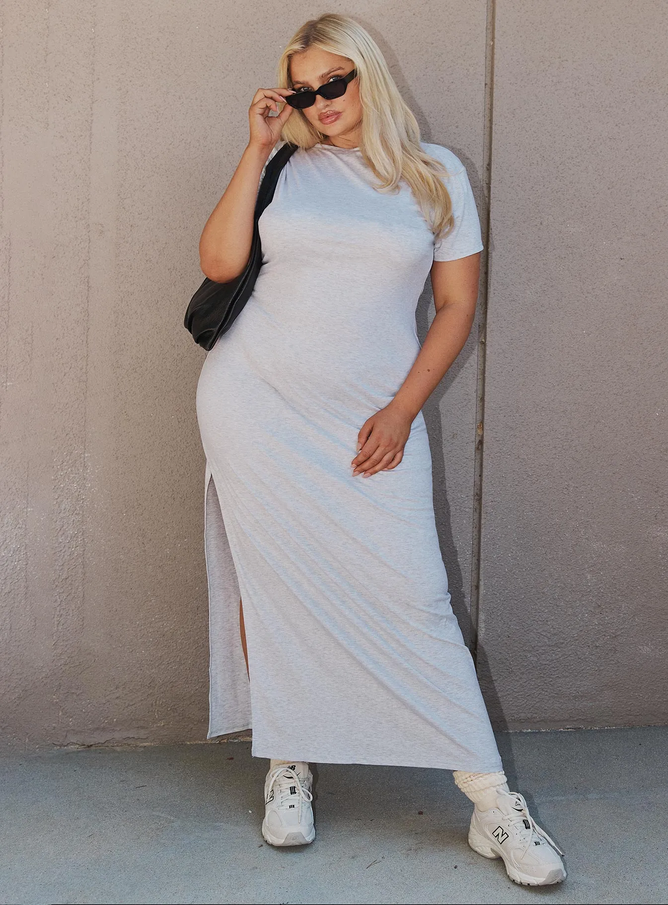 Lex Maxi Dress Grey Curve Fringe Glow