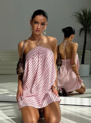 Pop Glow Vibrant Fashion Moonlit Mini Dress Pink Stripe Petite