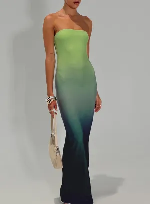 Stolen Love Strapless Maxi Dress Blue / Green Ombre Tall Sleek Fashion