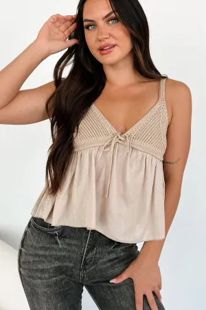 Interchangeable Dynamic Armholes Breezy Attitude Crochet Babydoll Tank Top (Taupe)