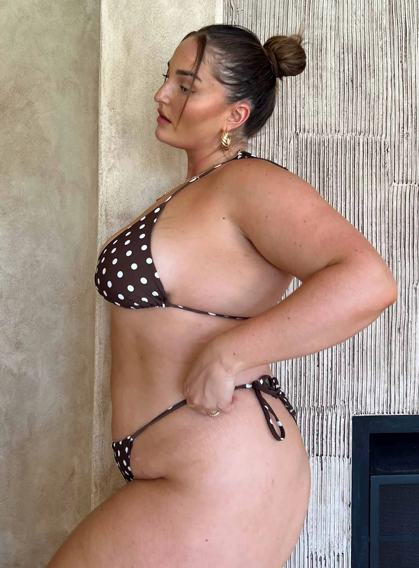 Quick Adjust Fasteners Anti Pilling Surface Claire Bikini Bottoms Brown Spot Curve