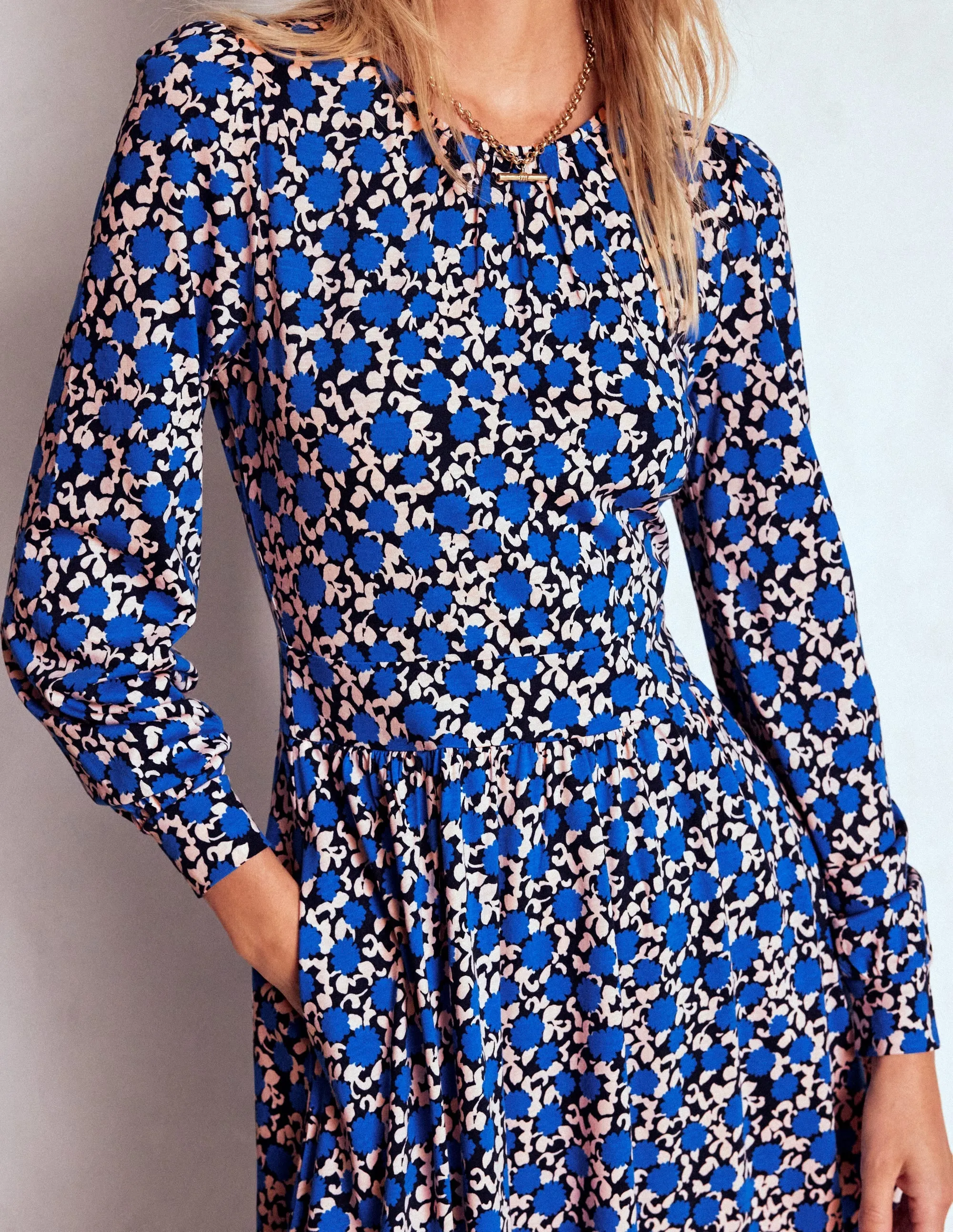 Alexandra Jersey Midi Dress-Kingfisher Blue, Floweret Vine Comfortable Wardrobe Elegant office dress