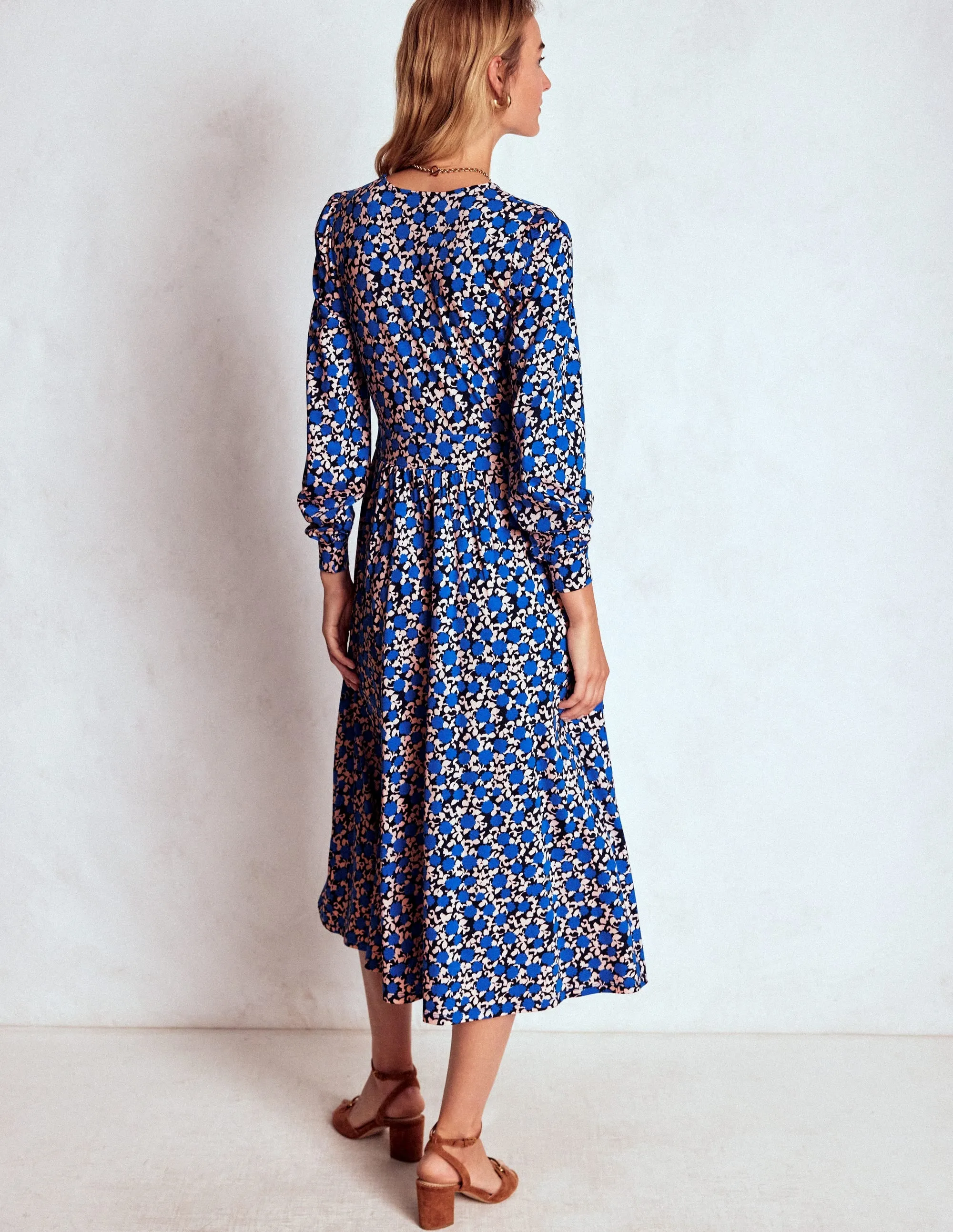 Alexandra Jersey Midi Dress-Kingfisher Blue, Floweret Vine European Charm Polished Ease
