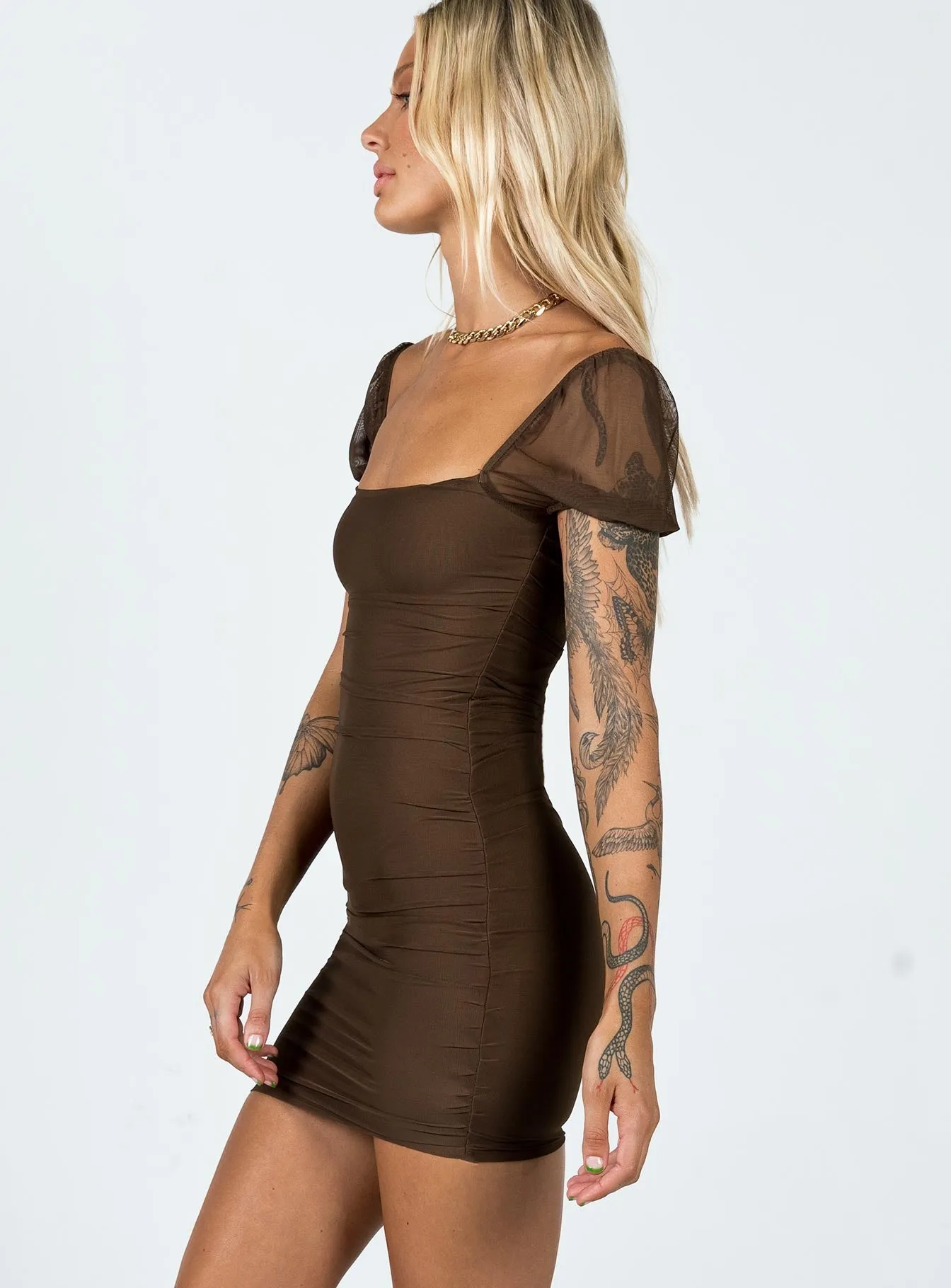 Charvi Mini Dress Brown Evening Glow Playful Chic