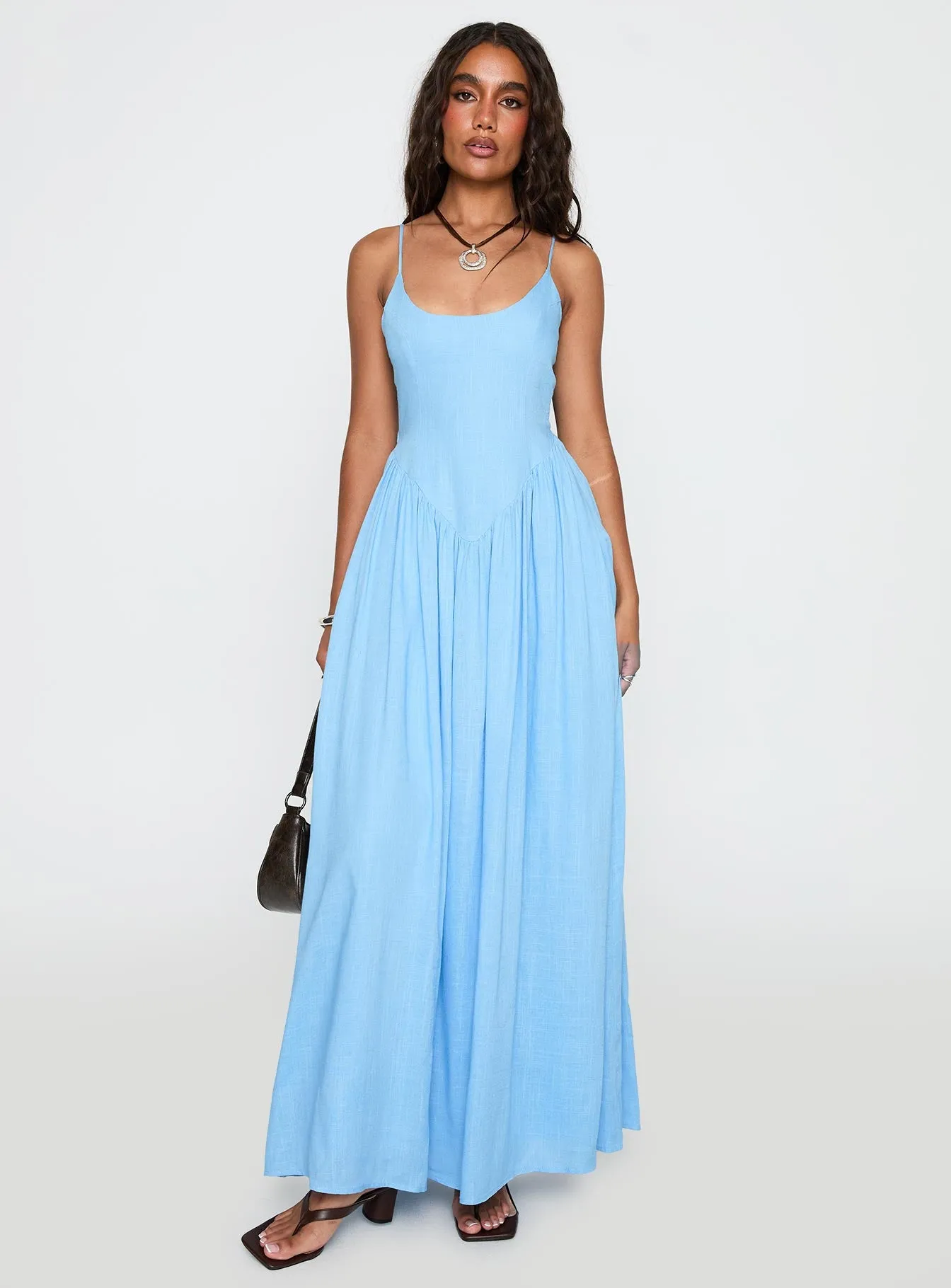 Palisades Tie Up Maxi Dress Blue Crystal View Italian Ease