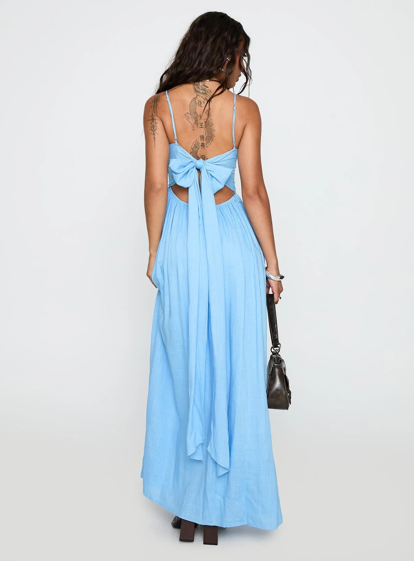 Palisades Tie Up Maxi Dress Blue Sun shield