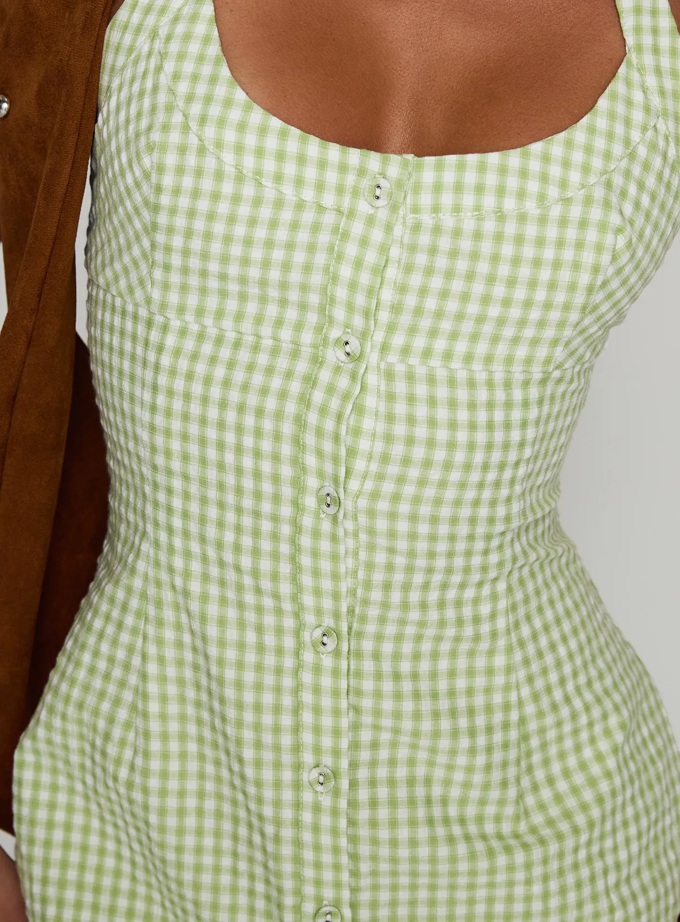 Mallorie Halter Mini Dress Green Check Glow Heat