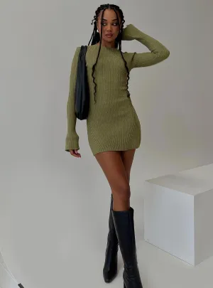Classic casual mini dress Fun Warm Osment Long Sleeve Knit Mini Dress Olive