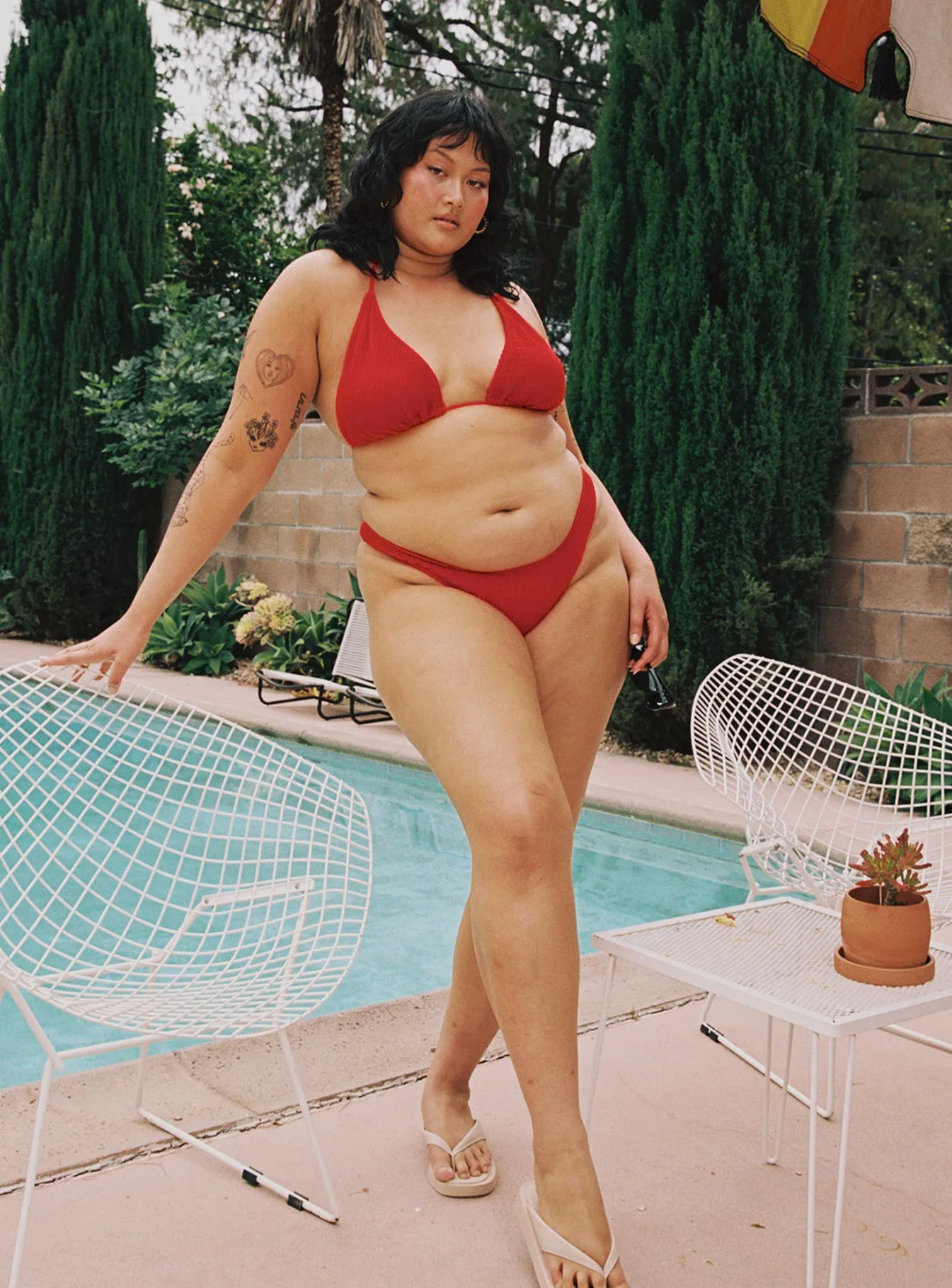 Quick Drainage Weave Blanca Bikini Top Red Curve