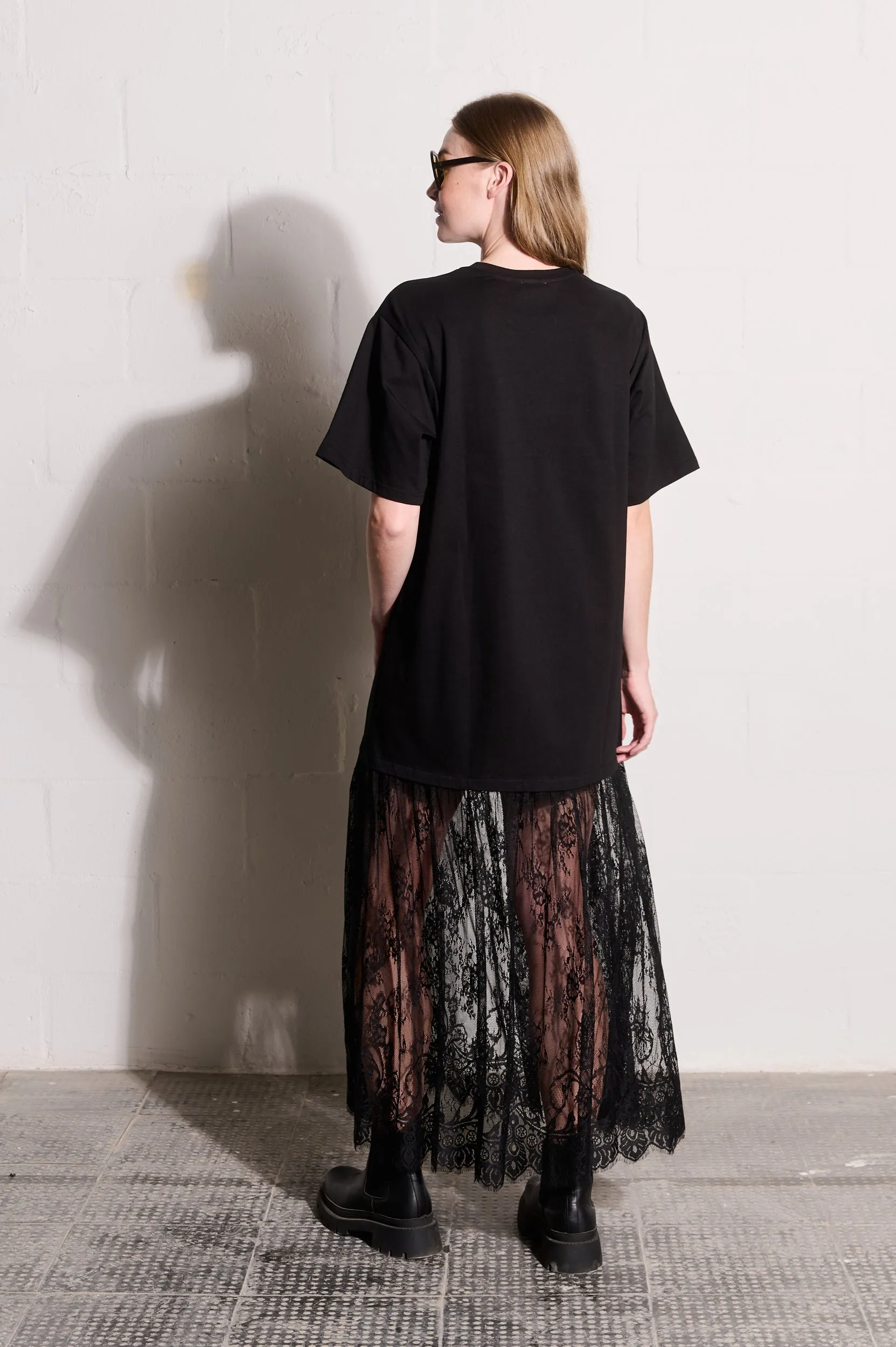 DoubleStitchedSeams AdaptiveFit Combo T-Shirt Dress with Lace Skirt