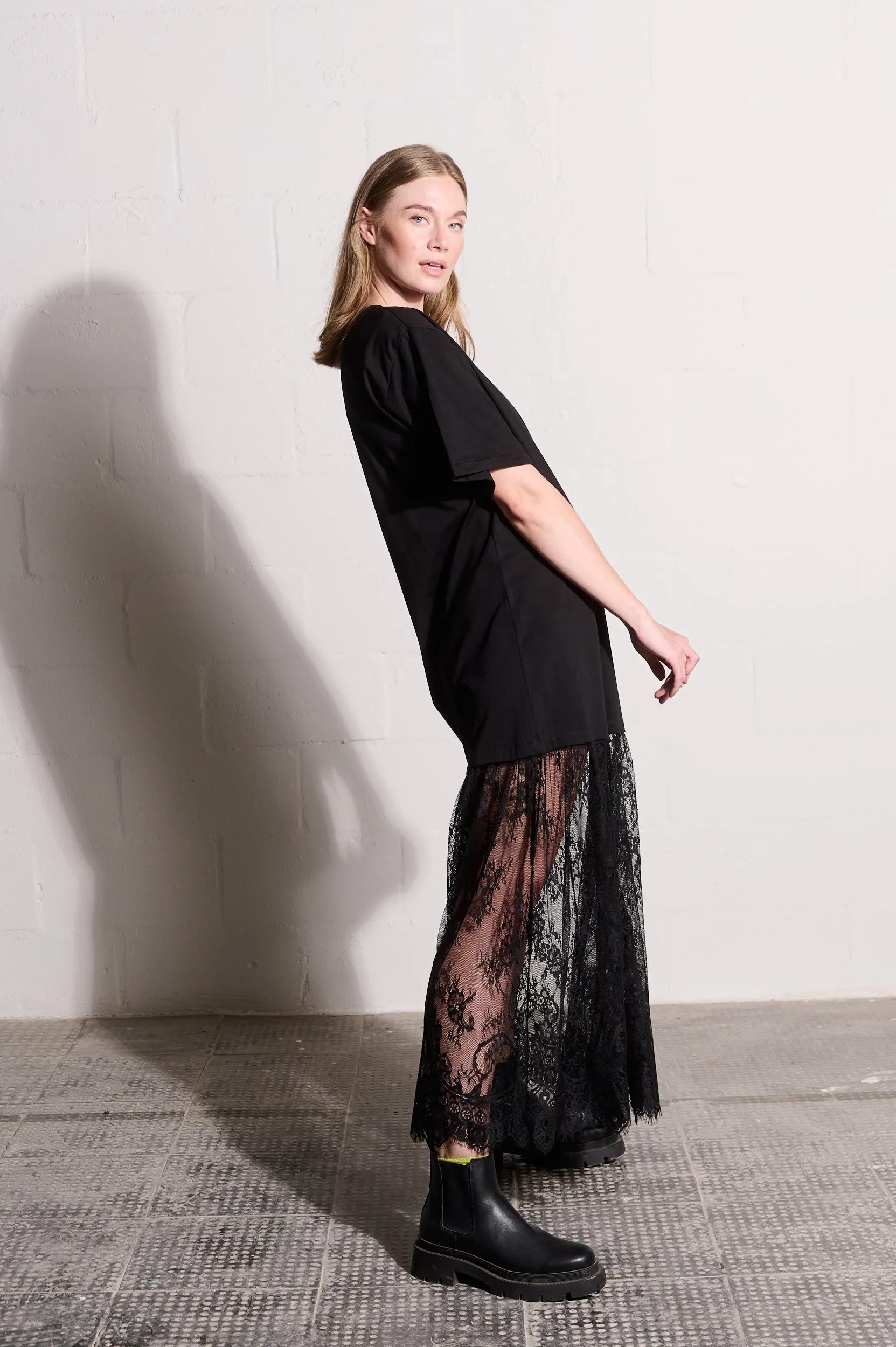 Brave Fit Combo T-Shirt Dress with Lace Skirt