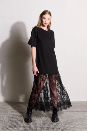 Combo T-Shirt Dress with Lace Skirt Joy Mood