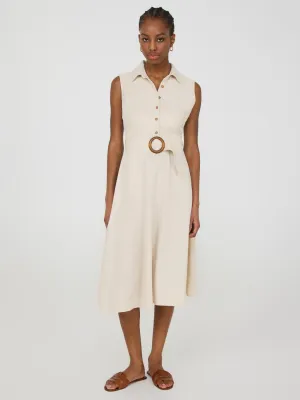 Chic Style Sleeveless Linen Button-Front Midi Dress