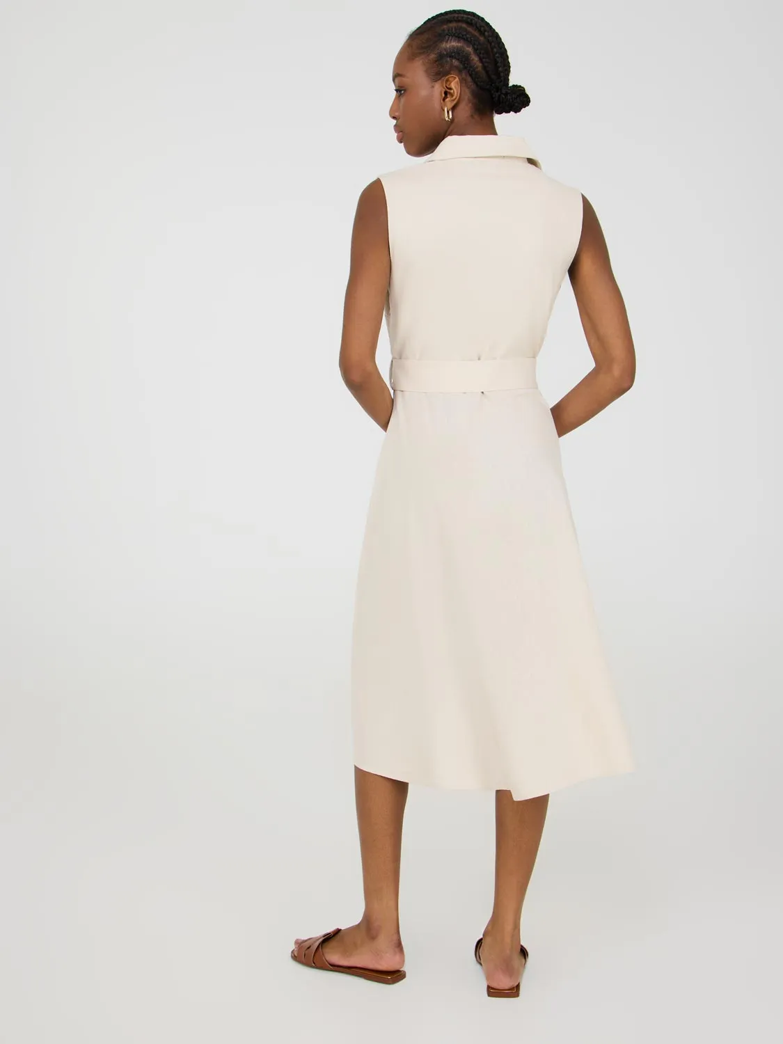 Modern Wear Sleeveless Linen Button-Front Midi Dress